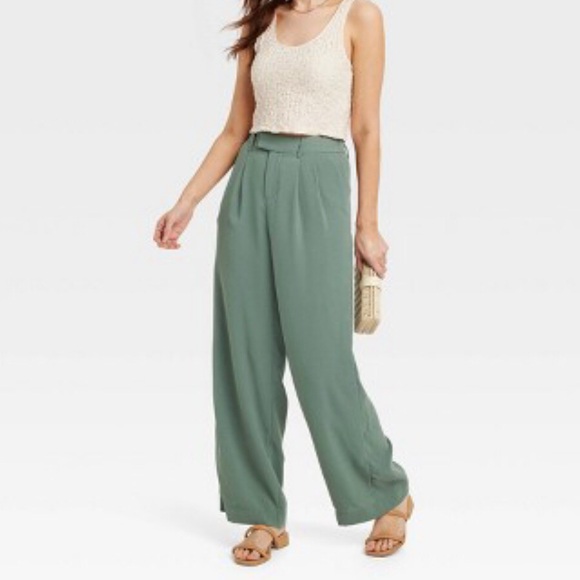 A New Day High Rise Wide Leg Pleated Pants in Grassy Glen Size 8 NEW - Picture 1 of 9